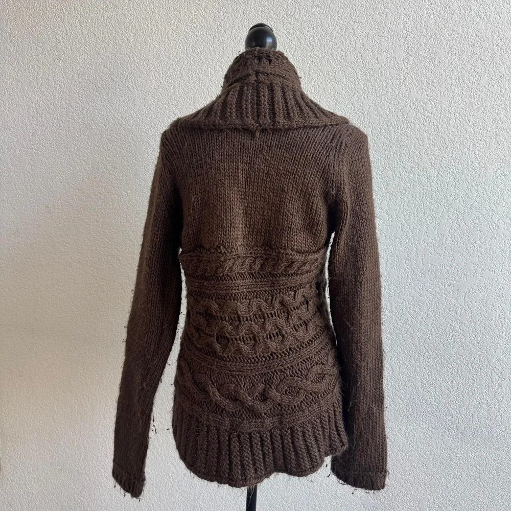 Olivia Sky Brown cable knit cardigan women's size L